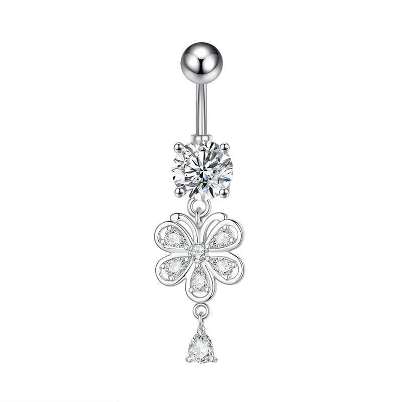 Piercing nombril en acier inoxydable avec zircon