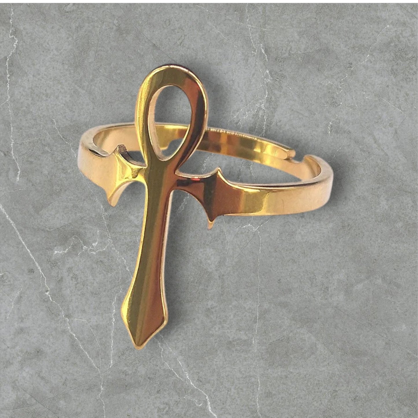 Bague Croix Ankh En Acier Titane réglable