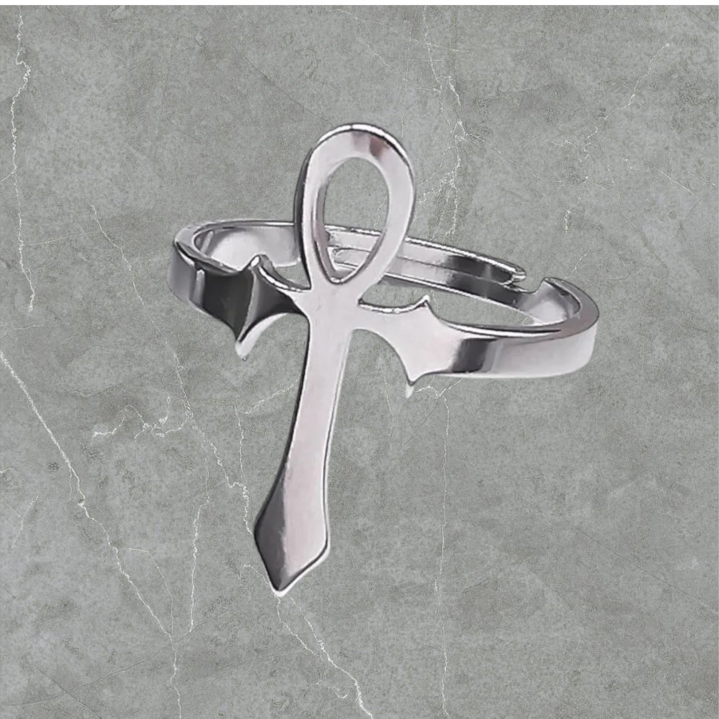Bague Croix Ankh En Acier Titane réglable