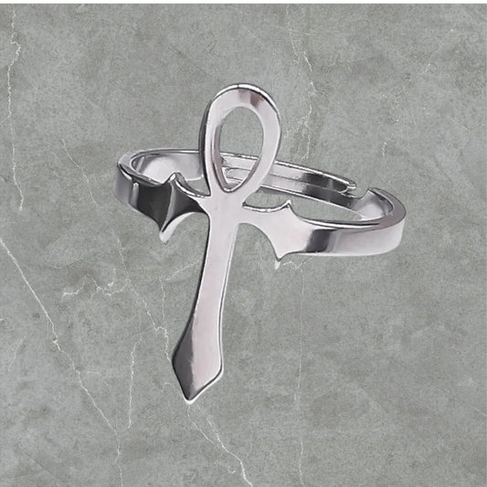 Bague Croix Ankh En Acier Titane réglable