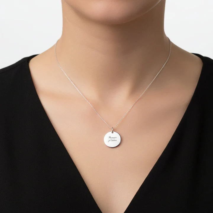 Pendentif acier à personnaliser rond thème Maman je t'aime
