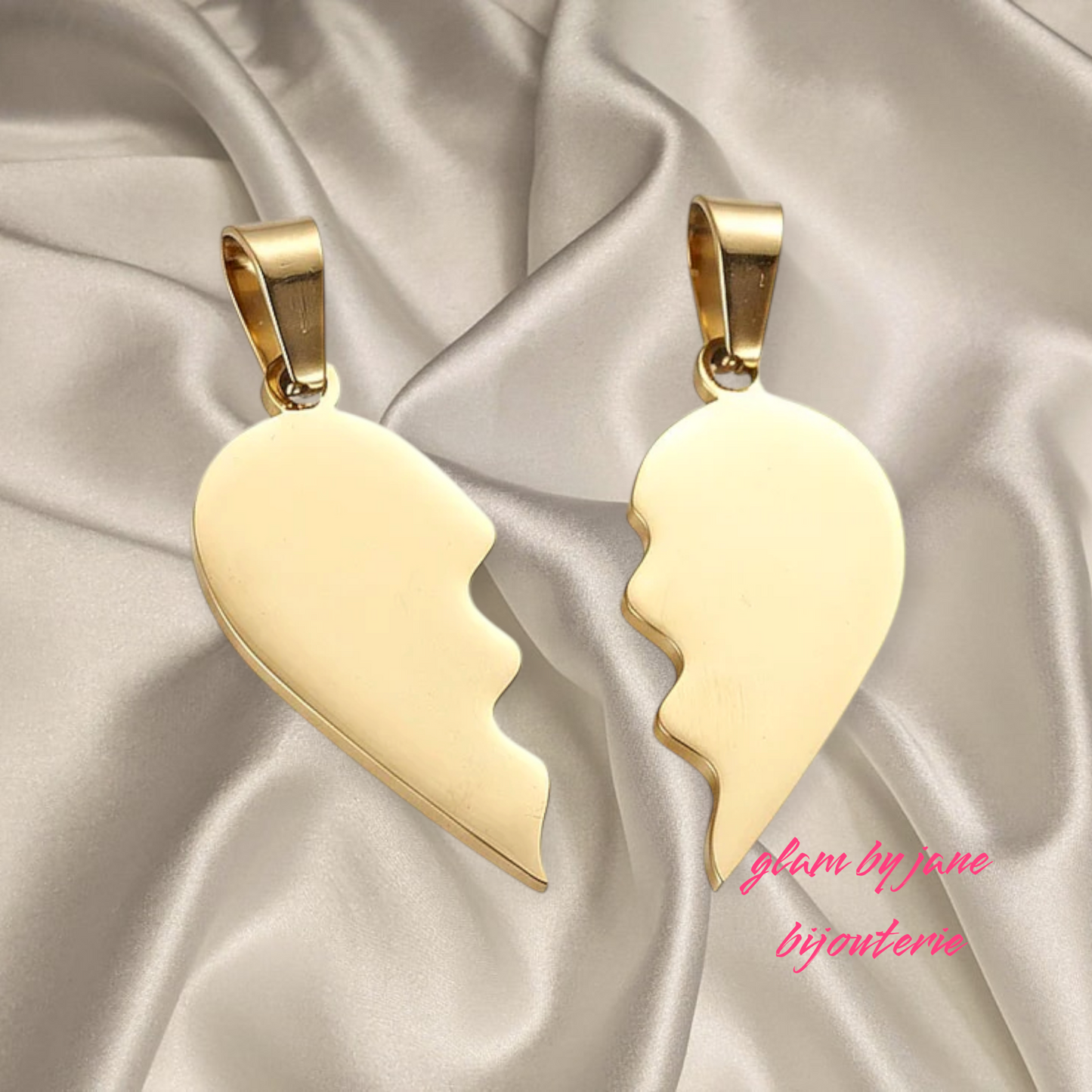 Pendentif acier à personnaliser double cœur