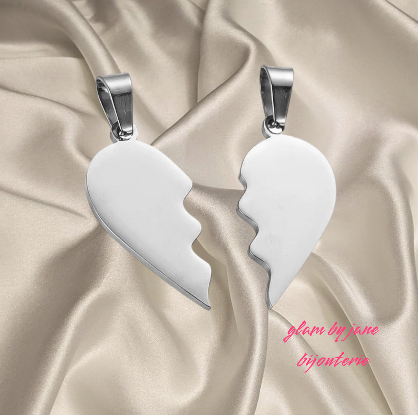 Pendentif acier à personnaliser double cœur