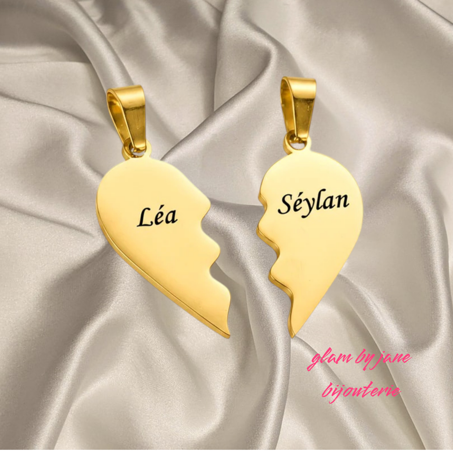 Pendentif acier à personnaliser double cœur