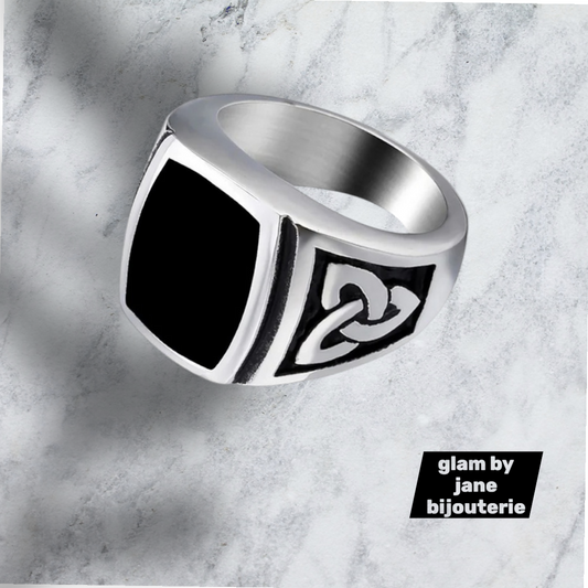 Bague  chevalière argenté en acier inoxydable homme