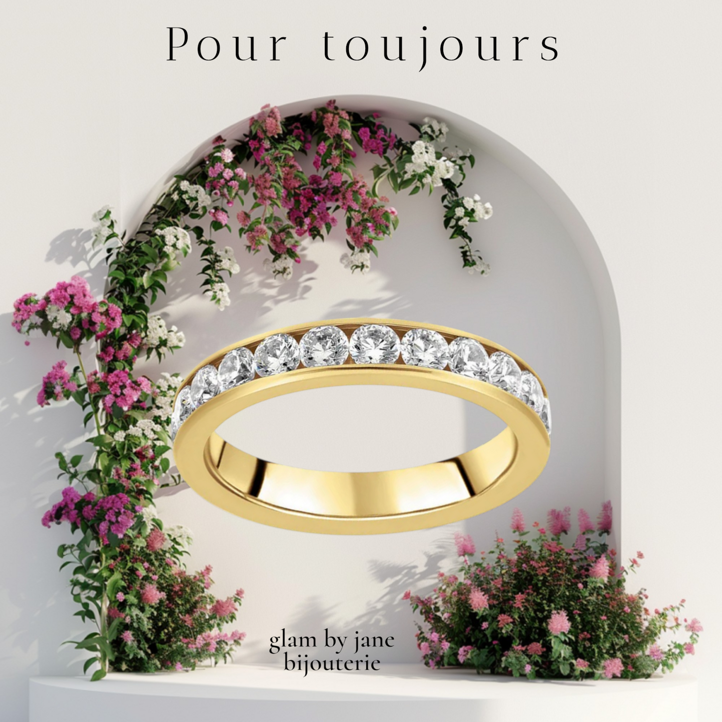 Bague acier inoxydable alliance or avec diamant CZ