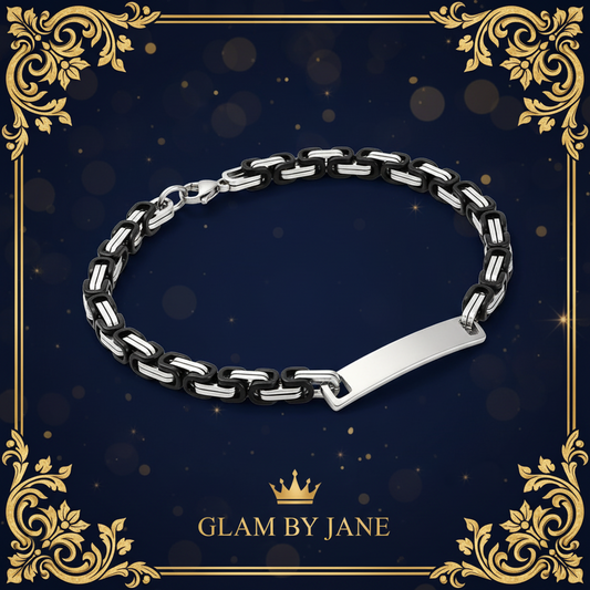Bracelet gourmette acier inoxydable chaîne byzantine plaque à graver pour homme