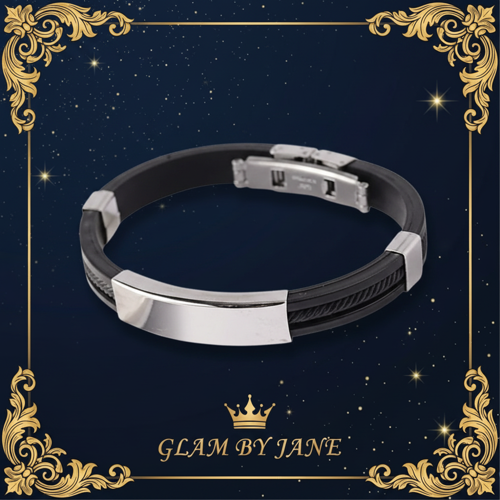 Bracelet acier inoxydable cuir et cordon noir homme