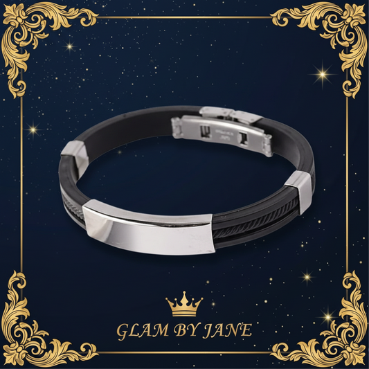 Bracelet acier inoxydable cuir et cordon noir homme