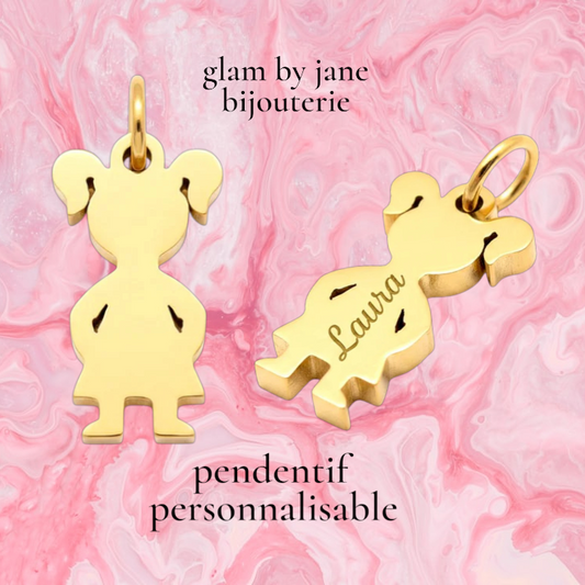 Pendentif breloque acier doré à personnaliser