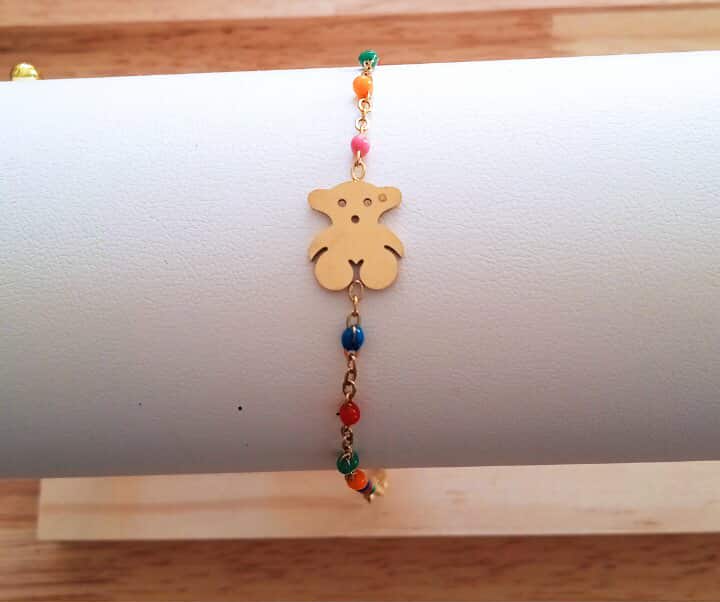Bracelet ours perles pour fille en acier inoxydable