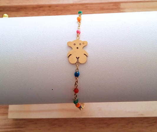 Bracelet ours perles pour fille en acier inoxydable