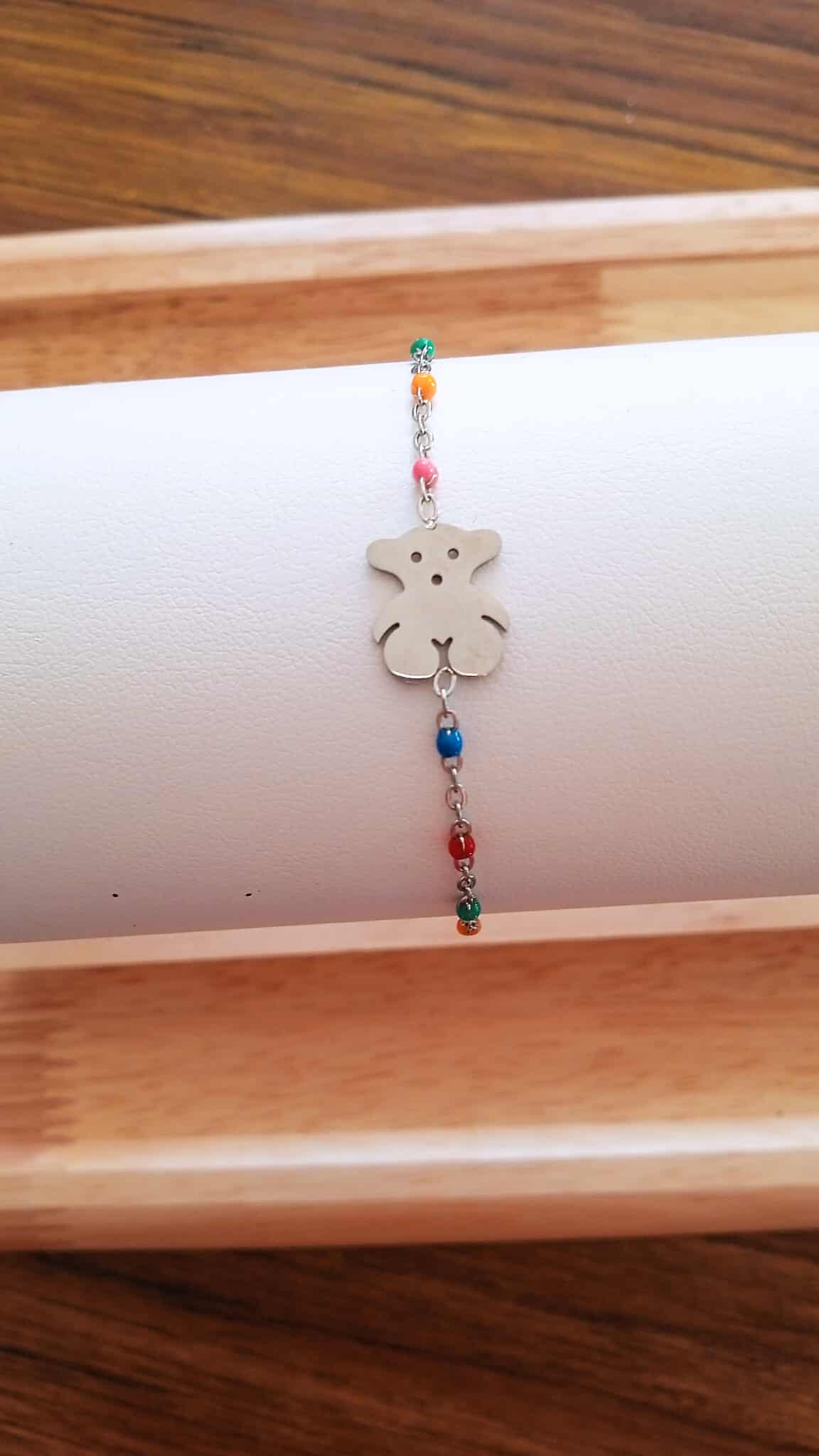 Bracelet ours perles pour fille en acier inoxydable