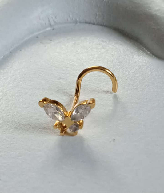 Percing pour le nez motif papillon avec des strass en acier inoxydable