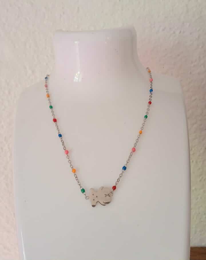 Collier ours avec petites perles pour fille en acier inoxydable