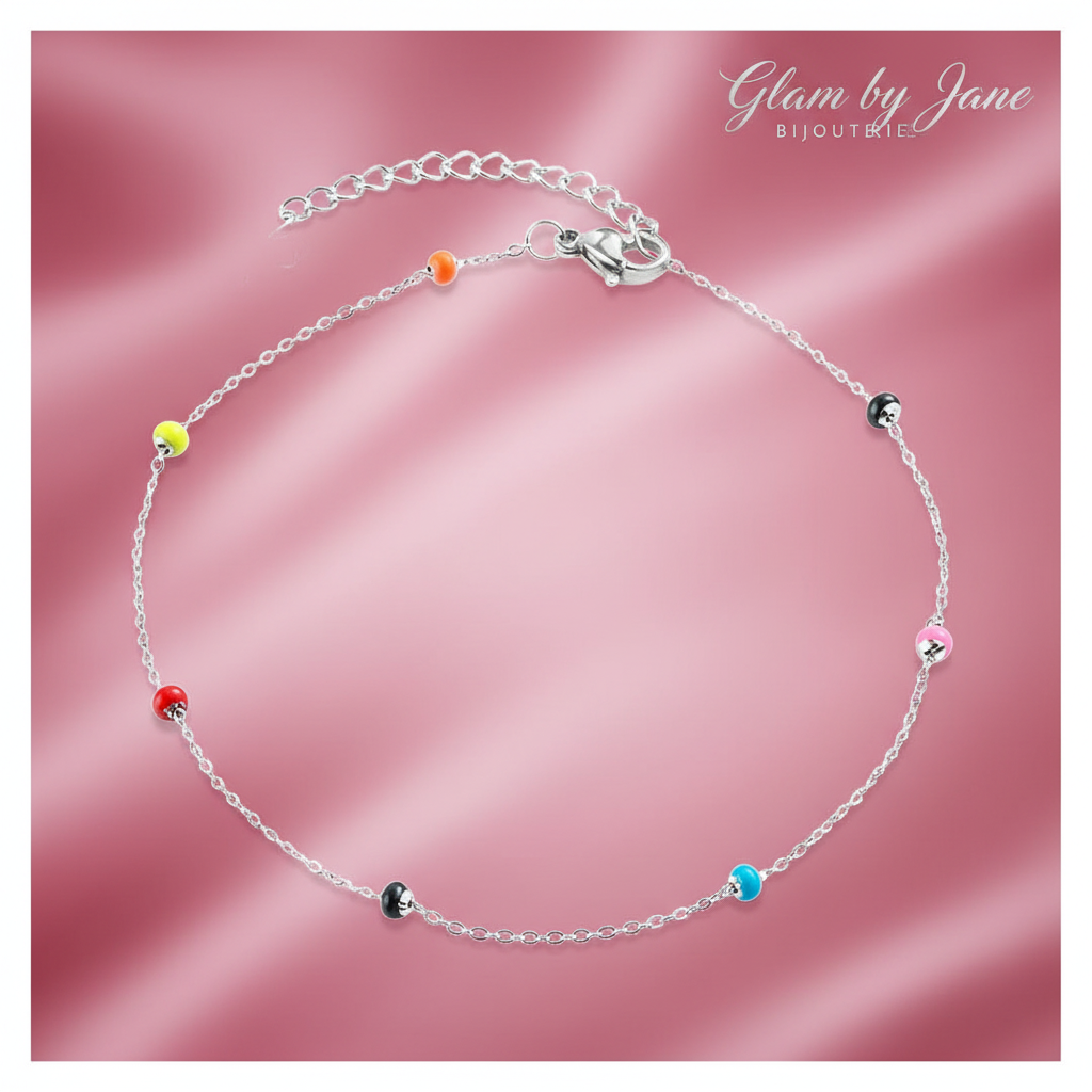 Chaîne de cheville en acier inoxydable perles de couleurs