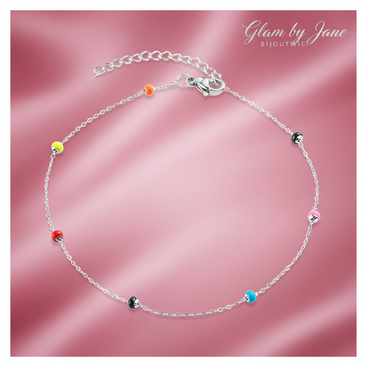 Chaîne de cheville en acier inoxydable perles de couleurs