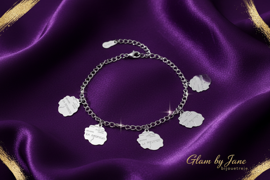Bracelet Réunion Argent Acier 316 - Chaîne Pendentifs 974
