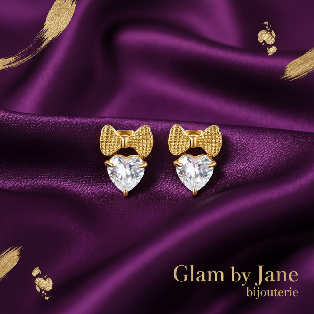 Boucles d'oreilles Nœud & Cœur Acier Doré