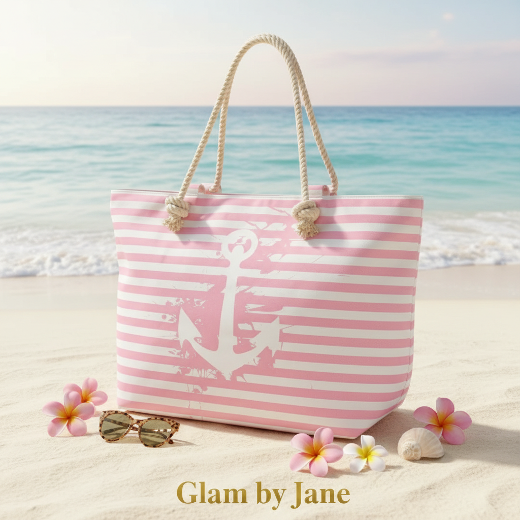 Le Grand Sac de Plage Rayé  & Ancre “Evasion” + Pochette Assortie