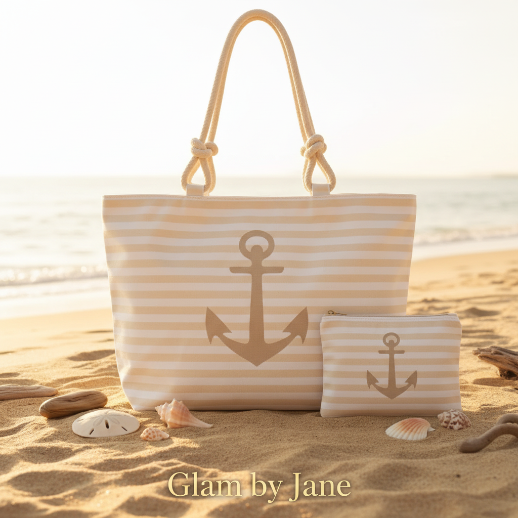 Le Grand Sac de Plage Rayé  & Ancre “Evasion” + Pochette Assortie