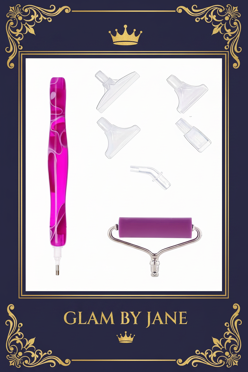 Kit Outils Diamond Painting 5D Stylo Ergonomique + 6 Embouts + Rouleau Strass Ronds & Carrés