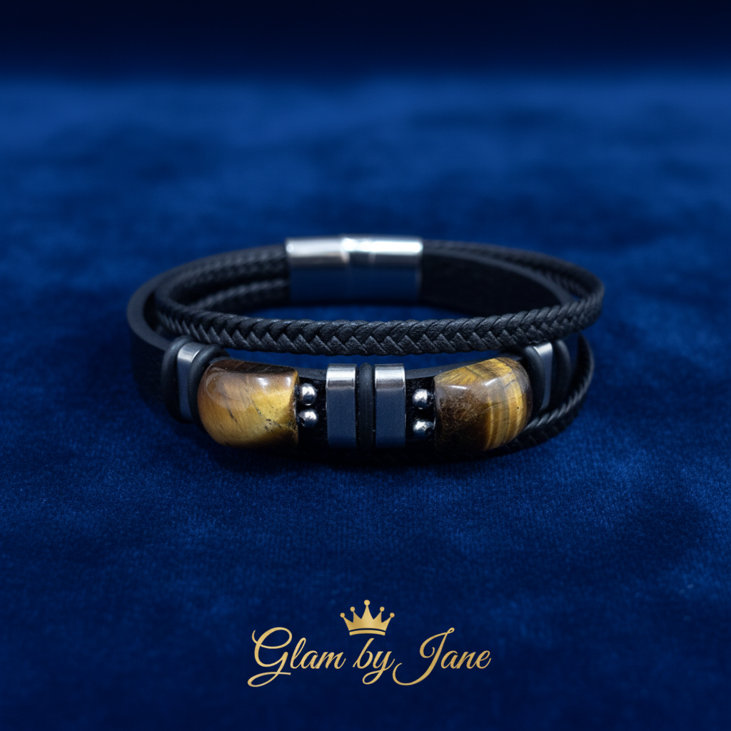 Bracelet Homme Acier Cuir Pierre Naturelle