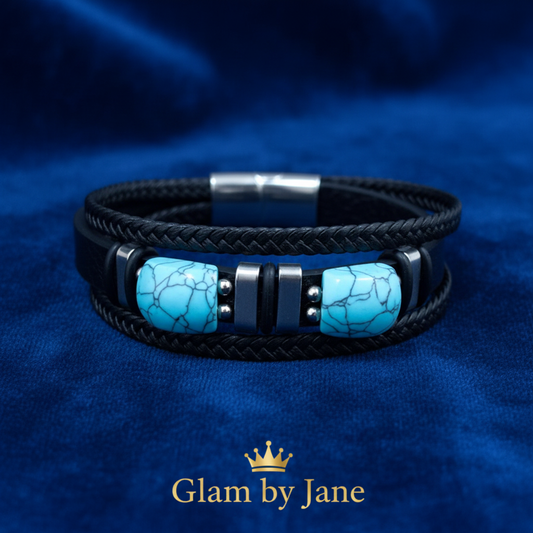Bracelet Homme Acier Cuir Pierre Naturelle