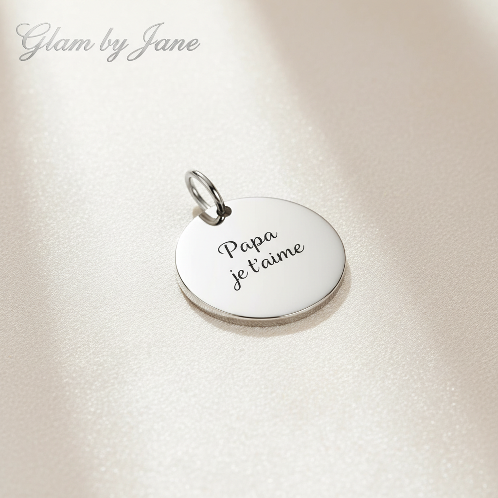 Pendentif acier à personnaliser rond thème Papa je t'aime