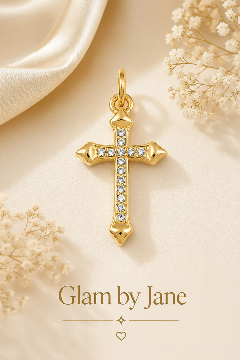 Pendentif breloque croix argenté zirconiums sertis