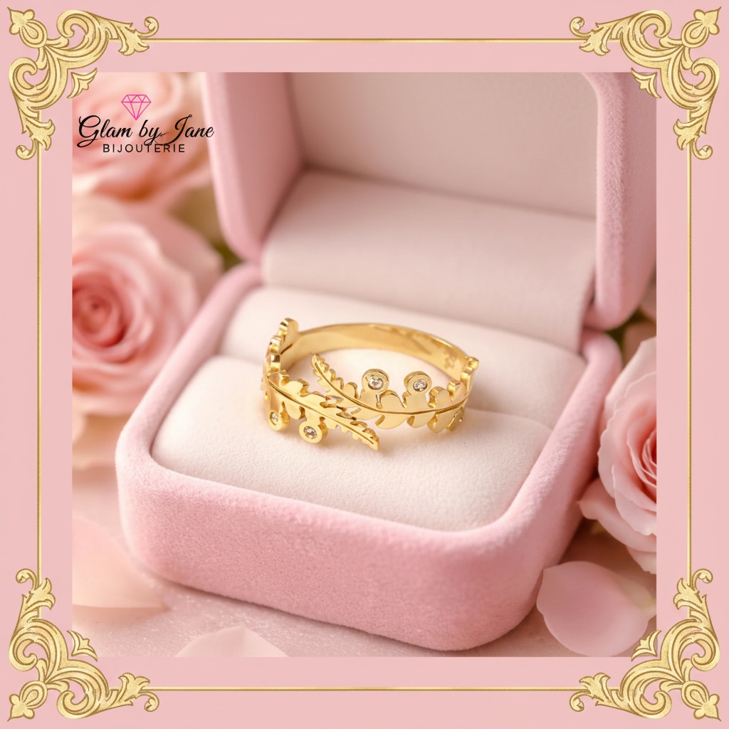 Bague couronne de feuille en acier inoxydable réglable