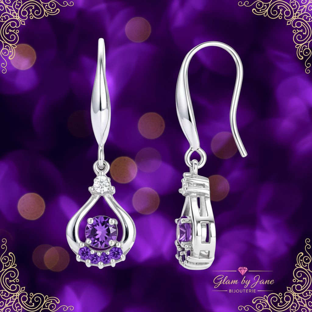 Boucles d'oreilles argent 925 tombantes zirconium mauve serti Sharifa