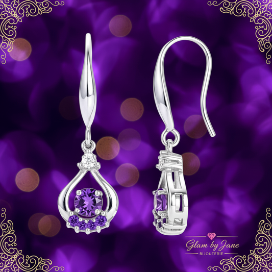 Boucles d'oreilles argent 925 tombantes zirconium mauve serti Sharifa