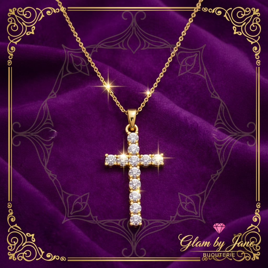 Collier chaîne et pendentif croix zirconiums sertis