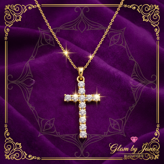Collier chaîne et pendentif croix zirconiums sertis