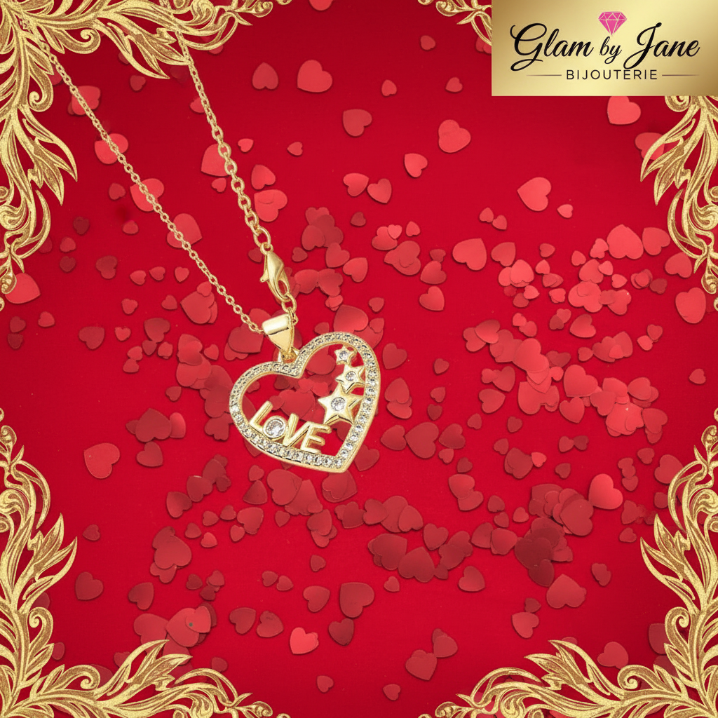 Collier pour femme chaîne ornée d'un joli pendentif cœur love zirconiums blancs sertis