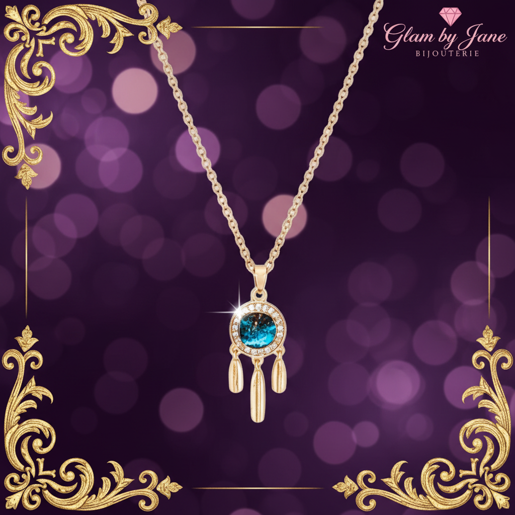 Collier chaîne et pendentif attrape rêve avec zirconiums sertis