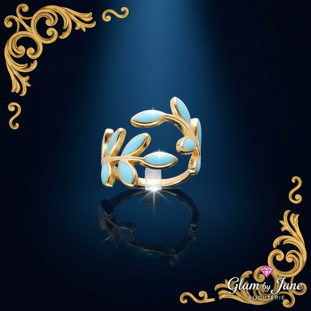 Bague femme réglable pétales de fleur émail en plaqué or