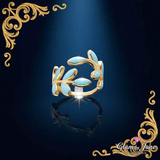 Bague femme réglable pétales de fleur émail en plaqué or
