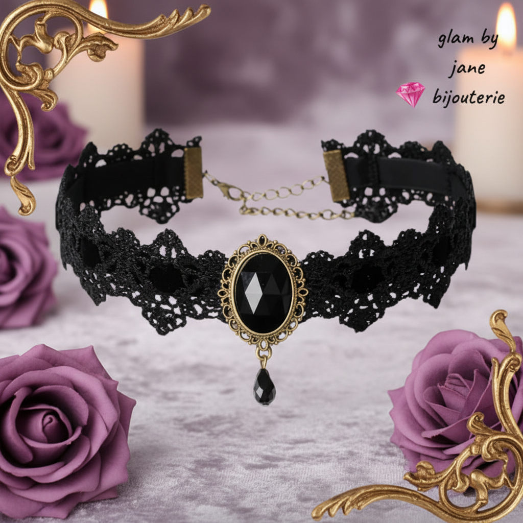 Collier Ras De Cou velours Dentelle
