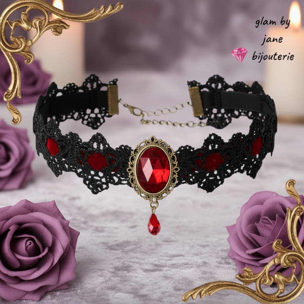 Collier Ras De Cou velours Dentelle