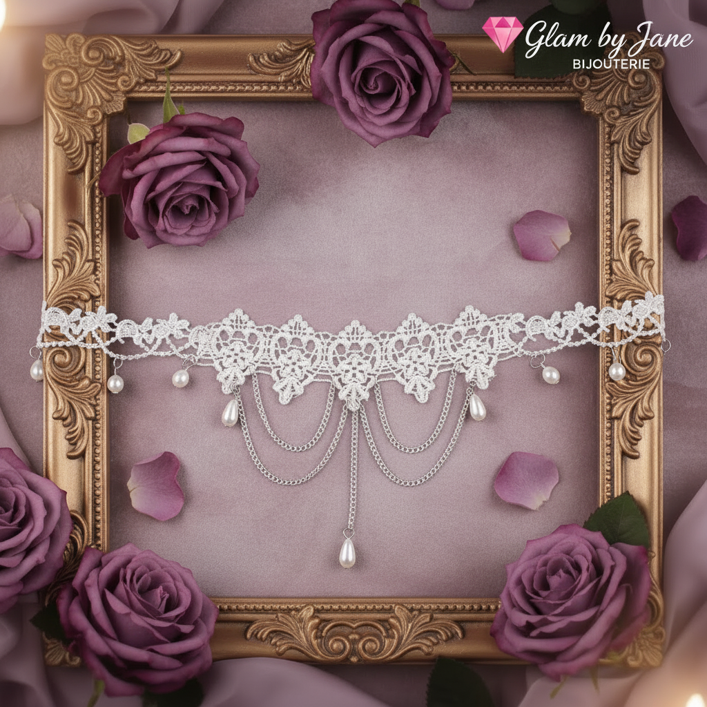 Collier Ras-de-Cou Dentelle Blanche & Perles Élégantes