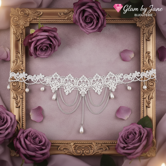 Collier Ras-de-Cou Dentelle Blanche & Perles Élégantes