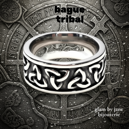 Bague acier inoxydable motif tribal