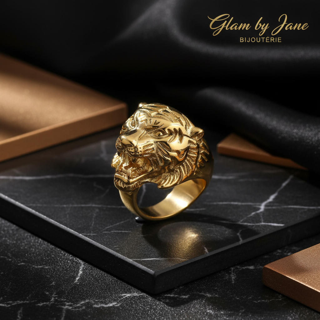 Chevalière homme tigre acier inoxydable