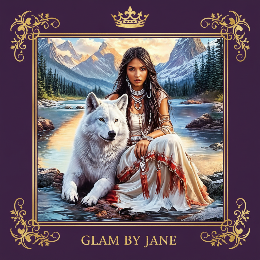 Kit de Peinture Diamant 5D – Femme Indienne & Loup Blanc