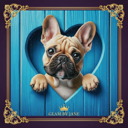 Kit Peinture Diamant 5D – Bouledogue Cœur Bleu | 30x30cm | Art Mosaïque sur Toile
