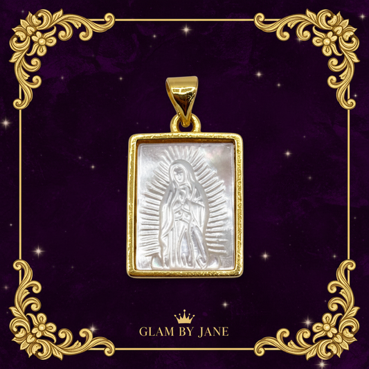 Pendentif Rectangle Nacre Laiton Vierge Marie
