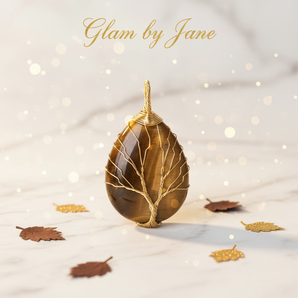 Pendentif en arbre de vie forme goutte doré