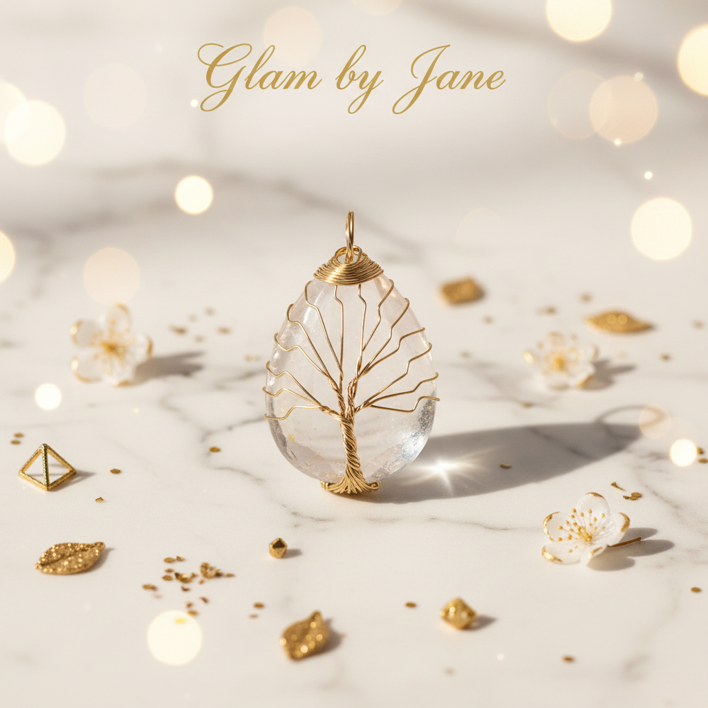 Pendentif en arbre de vie forme goutte doré